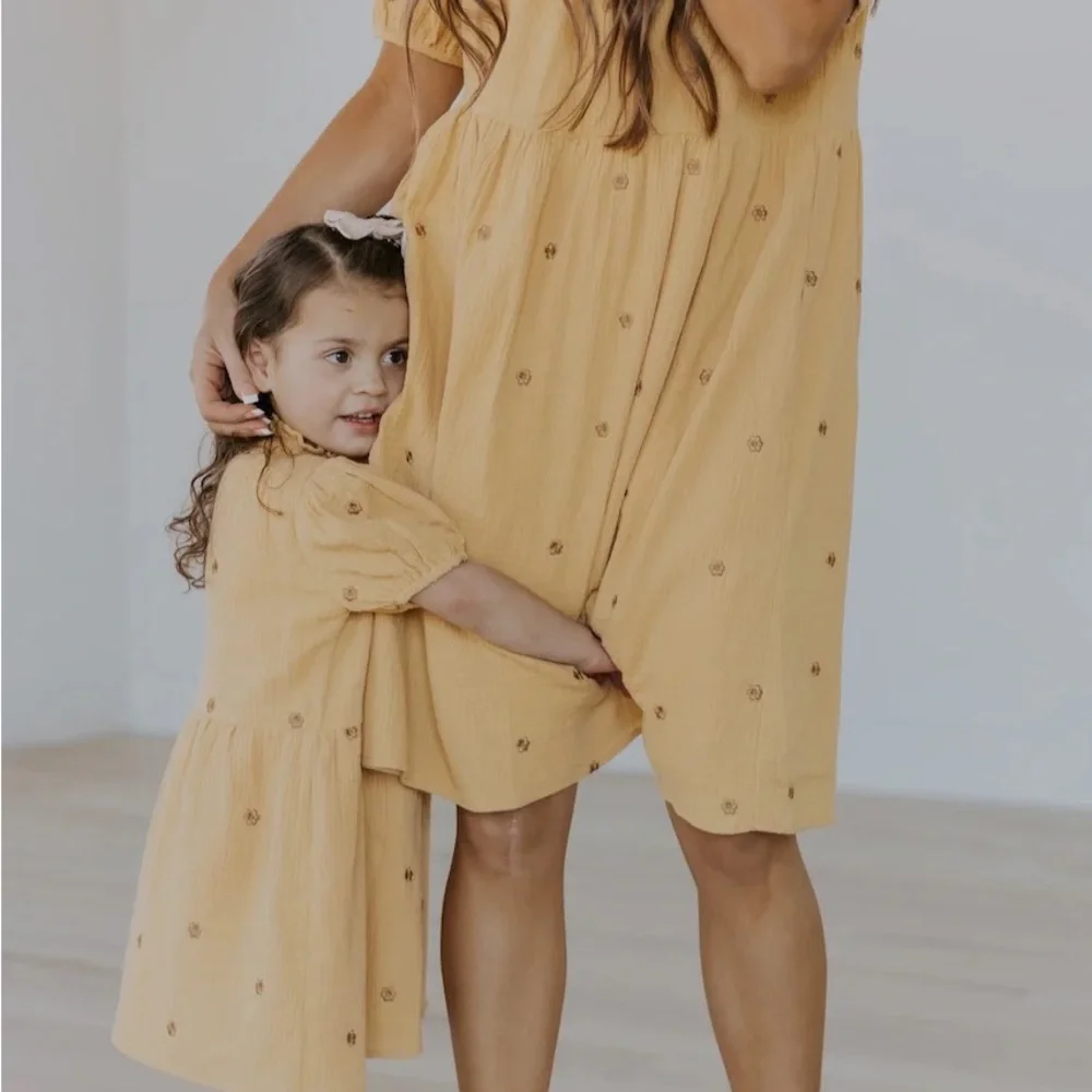 Roolee Tan and Orange Smocked Sundress with Mock Neck. # 2